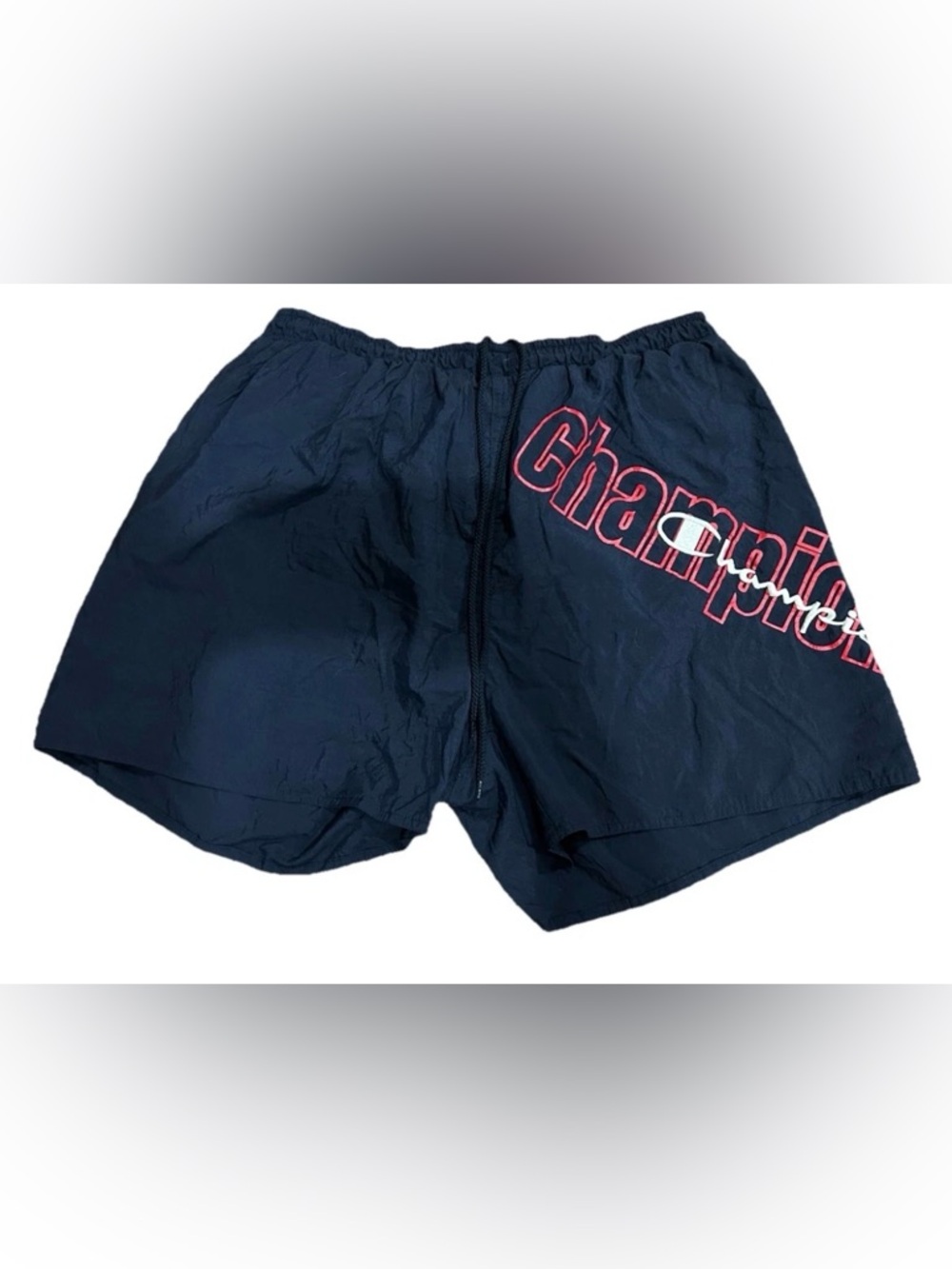 Vintage Champion Nylon Swim Trunks Shorts‎ Men's Size Large Navy Blue Drawstring